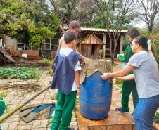 Crianças do Programa de Formação Super Agente de Combate à Dengue vistoriam residências em Ivaiporã